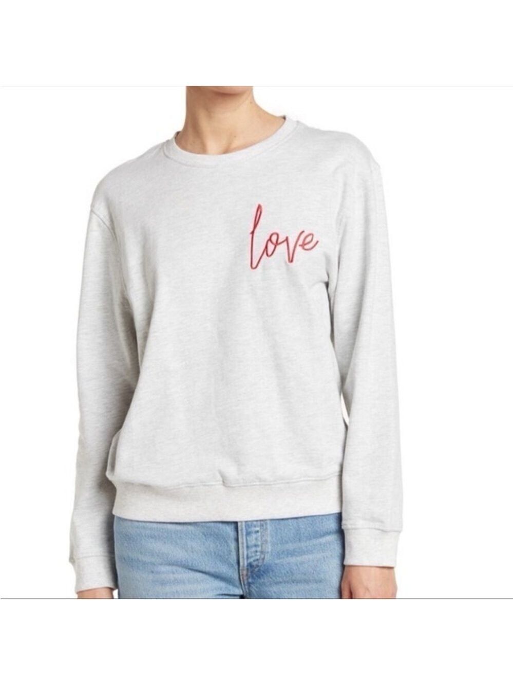 French Connection Love Script Embroidered Crewneck Sweatshirt In Done Grey